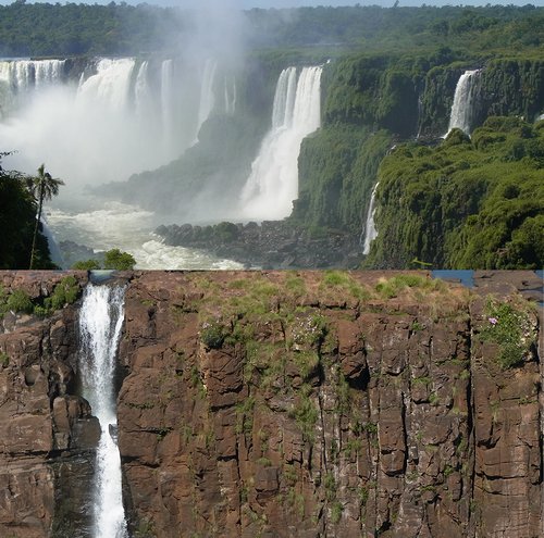 イグアスの滝は柱状節理（玄武岩）で形成されている